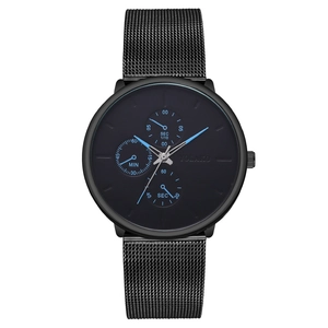 Men Fashion Quartz Watch With Milanese Mesh Band Multi Sub Dials Chronograph Style Business Wristwatch Metal Case