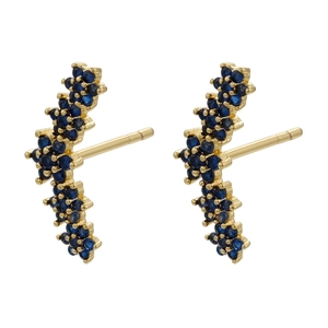 18K gold plated flower cluster earrings with navy blue crystals for women