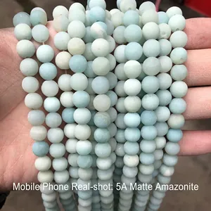 Detailed view of 5A grade matte amazonite beads string with a light blue natural stone texture