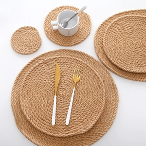 Natural Jute Woven Placemats Coasters Heat Resistant Thick Nordic Table Mats Farmhouse Rustic Decor