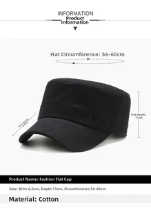 Detail view of cotton military cap with star embroidery and size specifications shown