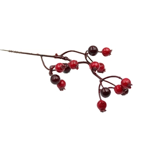 Artificial red and dark purple berry branches with 15 glossy berries for Christmas decor