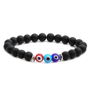 Matte black stone beads bracelet with colorful evil eye charms for men and women