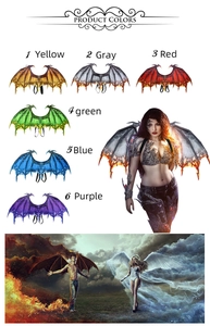Detail showing non-woven dragon wings available in six vibrant colors for Halloween