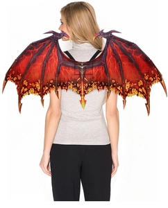 Macro detail of large non-woven dragon wings with red lava textures and spiked edges
