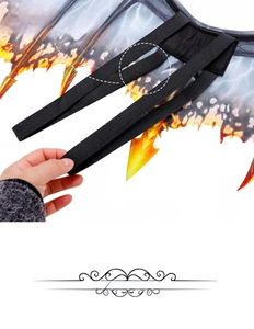 Detail view of high elasticity black elastic shoulder straps for dragon wings costume