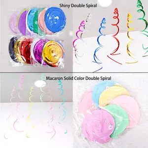 Colorful PVC double spiral hanging decorations in metallic and macaron colors for parties