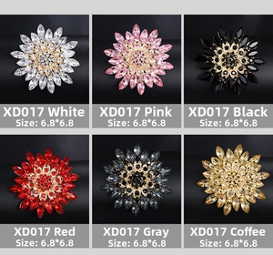 Detailed view of 6.8cm snowflake brooch set in various colors with crystal inlay