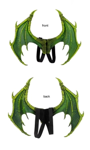 Front and back view of green dragon wings with realistic scale texture for kids' cosplay