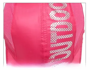 Close-up of the mesh stitching and outdoor print on this rose pink sun hat