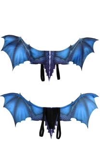 Detailed front and back view of blue-purple gradient non-woven dragon wings with straps