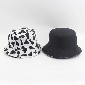 Chapeau bob réversible en coton à motif vache et noir pour protection solaire d'été