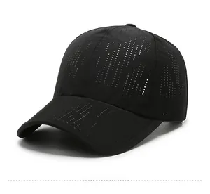 Close-up of black breathable laser-cut holes on the quick-dry baseball cap surface