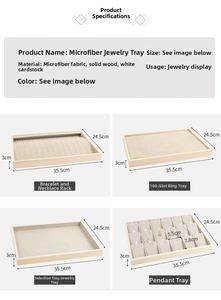 Detailed microfibre and wood jewelry tray set for rings necklaces and bracelets showcase
