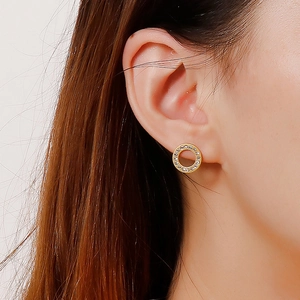 Elegant rose gold titanium steel hoop earrings with crystal pavé setting for women