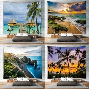 Wandteppich Set mit tropischen Strandmotiven und Sonnenuntergang für Schlafzimmerdeko