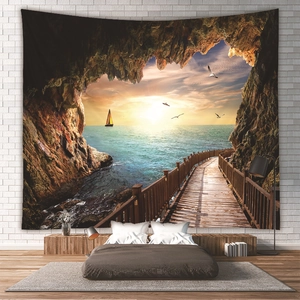 Wandteppich mit Strand-Sonnenuntergang und Höhlenblick für Wohn- und Schlafzimmer Dekor