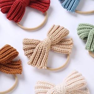 Soft knitted baby nylon headbands with multi-color wool bows for newborns and toddlers