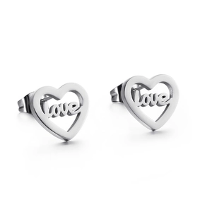 Minimalist stainless steel heart love stud earrings in polished silver finish