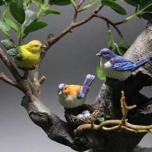 Realistic Resin Bird And Artificial Nest Figurine Miniature Landscape Ornaments For Garden Bonsai Desk Decor Pastoral Style