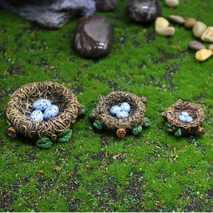 Miniature resin bird nest set with blue eggs for garden landscape and DIY bonsai decor