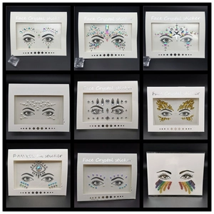 Detailed grid of nine self-adhesive face crystal stickers in various gem styles