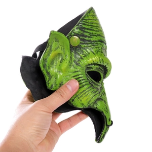 Green latex witch goblin mask with pointed ears and long nose for Halloween party