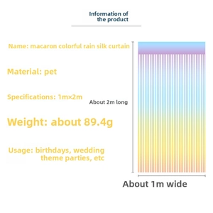Technical drawing of macaron colorful tinsel curtain backdrop measuring 1m by 2m