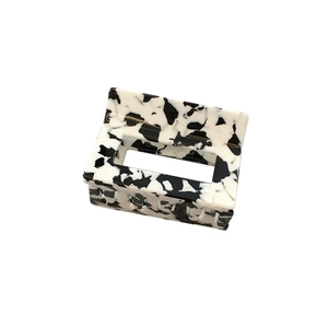 Rectangle hollow hair claw clip with black and white marble acetate texture pattern