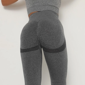 Damen Nahtloses Yoga-Set in Graumeliert mit High Waist Leggings und bauchfreiem Oberteil