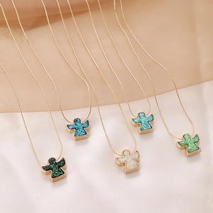 Angel Pendant Necklace Alloy Colorful Imitation Opal Inlaid Clavicle Chain Jewelry For Women Elegant Gift