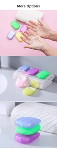 Macro detail of portable soap sheets showing foaming process and colorful travel cases