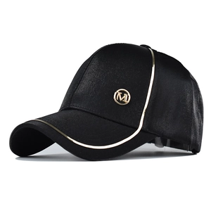 Fashion Satin Baseball Cap For Women Men M Logo Gold Piping Trim Adjustable Outdoor Casual Sun Hat Stylish Headwear Gift