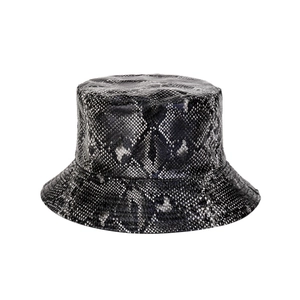 Close-up of snakeskin pattern on PU leather bucket hat showing detailed scale texture