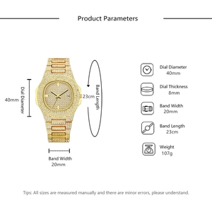 Specifiche dettagliate delle dimensioni dell'orologio al quarzo dorato con quadrante da 40 mm