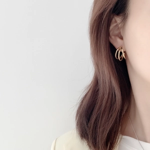 French style S925 sterling silver geometric triple hoop gold plated earrings for women