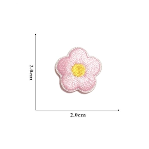 Detailed view of pink flower embroidery patch showing 2.0cm size and stitching detail