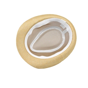 Close-up interior of men's summer straw hat showing breathable mesh and sweatband