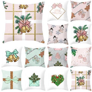 Christmas Pillow Cover Peach Skin Polyester Square Cushion Case Home Sofa Decor Snowman Gingerbread Wreath Pattern