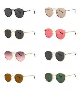 Multiple colors of retro round metal sunglasses in a 2x4 grid display for style choice