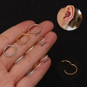 Stainless Steel Cartilage Earring Hoop Cubic Zirconia Side Set Hinged Seamless Minimalist Piercing Body Jewelry