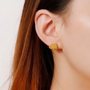 Cute golden elephant stud earrings in stainless steel with sparkling zircon stone