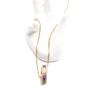 Colorful Zircon Circle Pendant Necklace Copper Gold Plated Box Chain Luxury Fashion Jewelry For Women