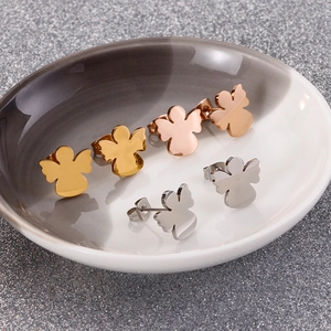 Minimalist stainless steel angel stud earrings in gold, rose gold and silver finishes