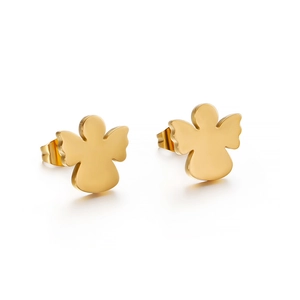 Minimalist golden stainless steel angel silhouette stud earrings with polished finish