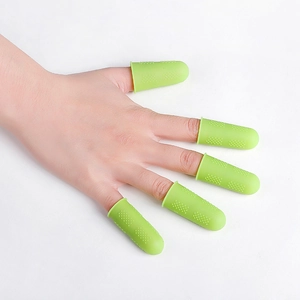 Protective green silicone finger guards with non-slip texture for cut prevention