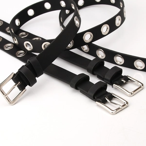 Ceinture noire pour femme en similicuir avec œillets argentés et boucle à ardillon carrée