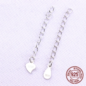 S925 sterling silver extension chains with heart and teardrop charms for jewelry making