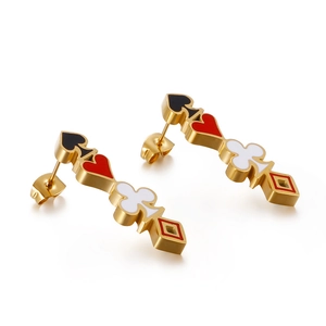 Orecchini poker minimalisti in acciaio dorato con smalto a cuori e picche per donna
