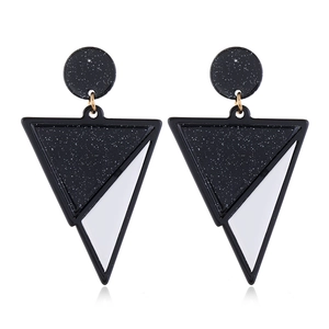 Fashion geometric acrylic earrings with black and white spotted texture pattern